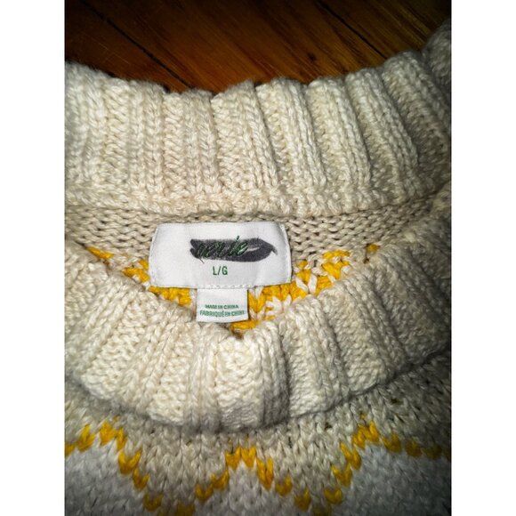 Nordic Large Grey Geometric Pattern Knit Sweater Preppy Classic Ski Winter Snow - Picture 3 of 6